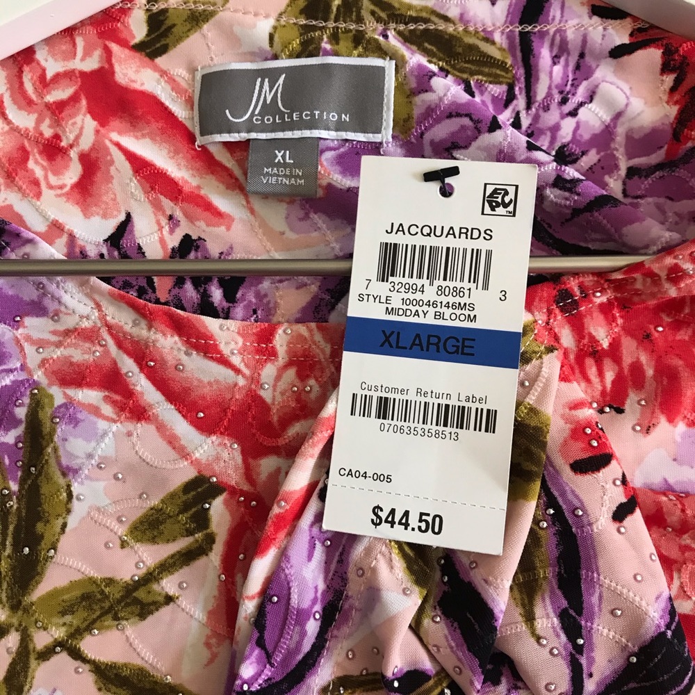 JM Collection Floral Print Embroidered Top Size XL - Picture 4 of 11